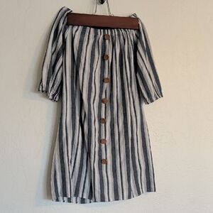 Wrapper striped off-the-shoulder faux button-front dress, sz M. BOHO, Resortcore